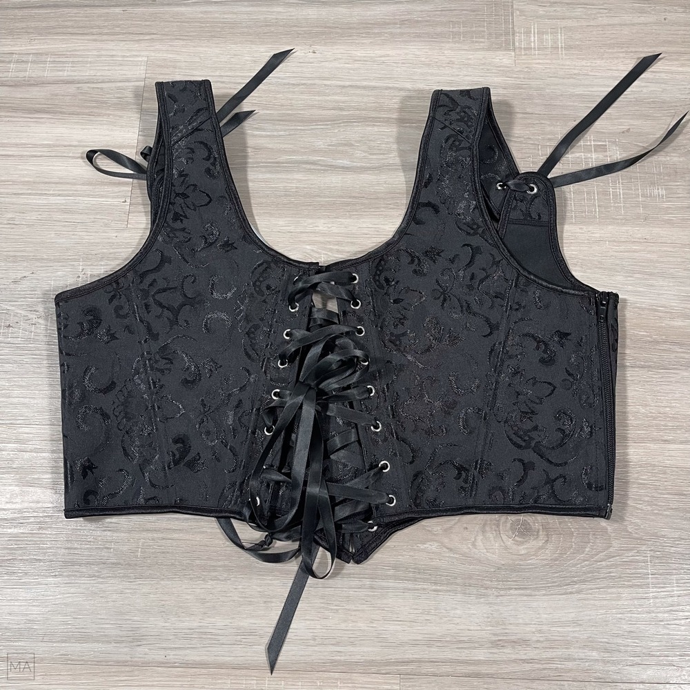 Scarlet Darkness Women's Top Corset Lace Up Goth Witchy Emo Sleeveless 12 Black - Picture 5 of 5